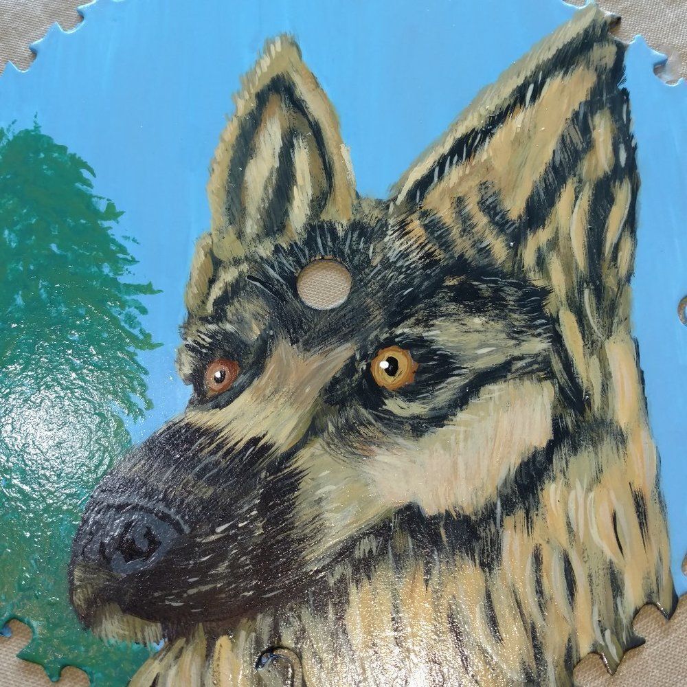 Hand Crafted German Shepherd Dog Painting On 10" Saw Blade